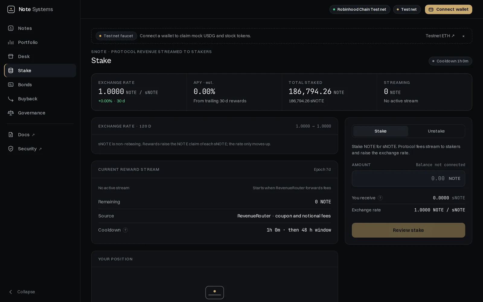 Staking screen
